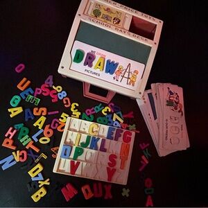 Vintage 1972 Fisher Price Magnetic Play Writing Desk w/Punch Out Cards + Magnets